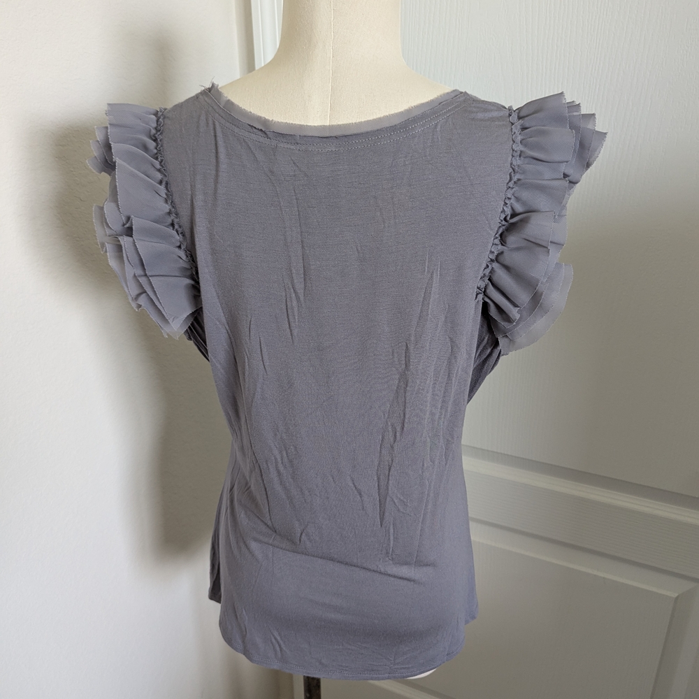 Gray Ruffle Sleeve Women's Top - Picture 4 of 8